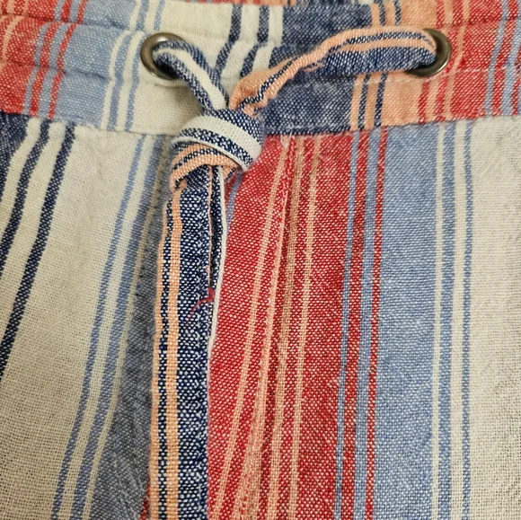 Per Se sizeLG linen blend wide leg crop pant, blue/orange stripe,beach,lagenlook - Picture 3 of 11